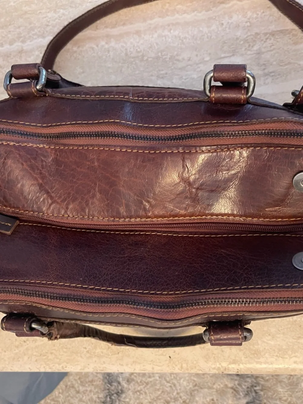 Jack Georges Brown Leather Messenger Gym Briefcase Laptop Bag Strap Unisex